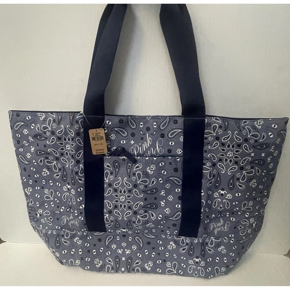 NWT! PINK by Victoria Secret Blue Paisley Tote Bag Blue Straps Magnetic Close